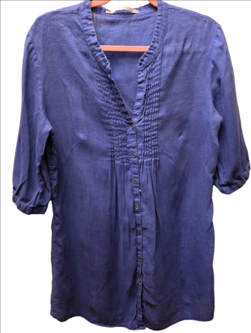 Part Two 100% Linen Tunic Blouse 38 Blue Button Front Shirt
